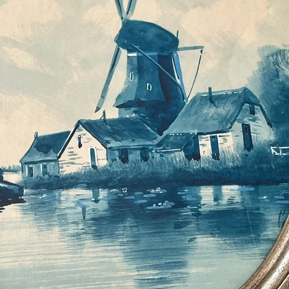 Elegant Gold Framed Windmill Art